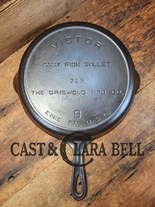 1920’S Griswold’s Victor #9 Skillet With Heat Ring 723. Hard To Find And Amazing In The Kitchen!