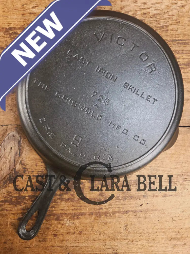 1920’s Griswold’s Victor #9 Skillet with Heat Ring 723. Hard to Find and Amazing in the kitchen! Skillet