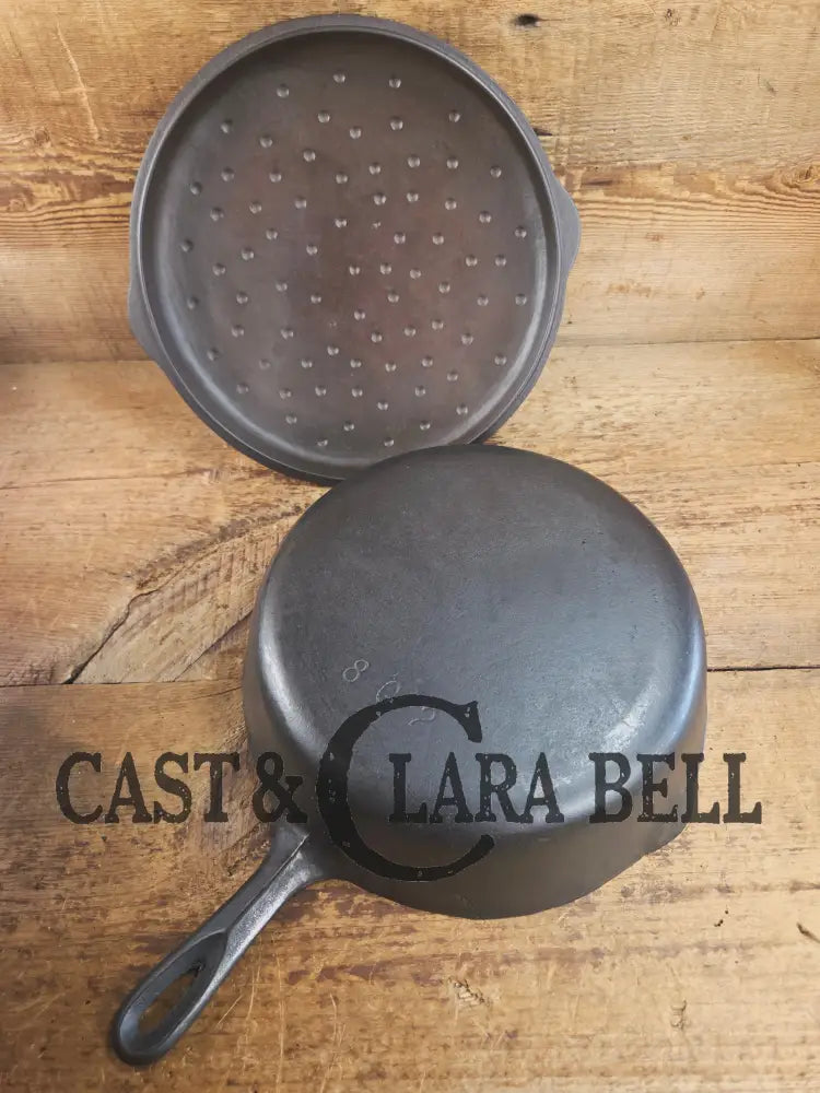 1930’s Birmingham Stove & Range (BSR) Red Mountain Series #8G2 Deep Skillet 8 with Lid 8B. Restored and ready to fry!