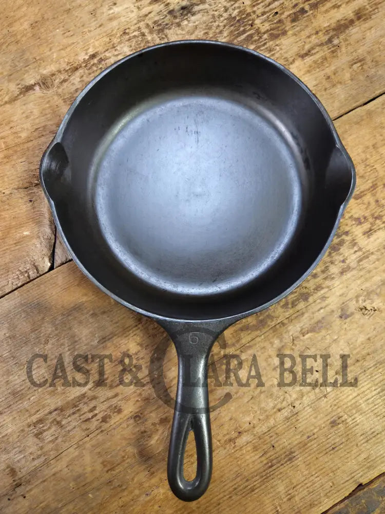 1930s Era Wagner Ware #6 Cast Iron Sautee Skillet with Smooth Bottom 1056 B