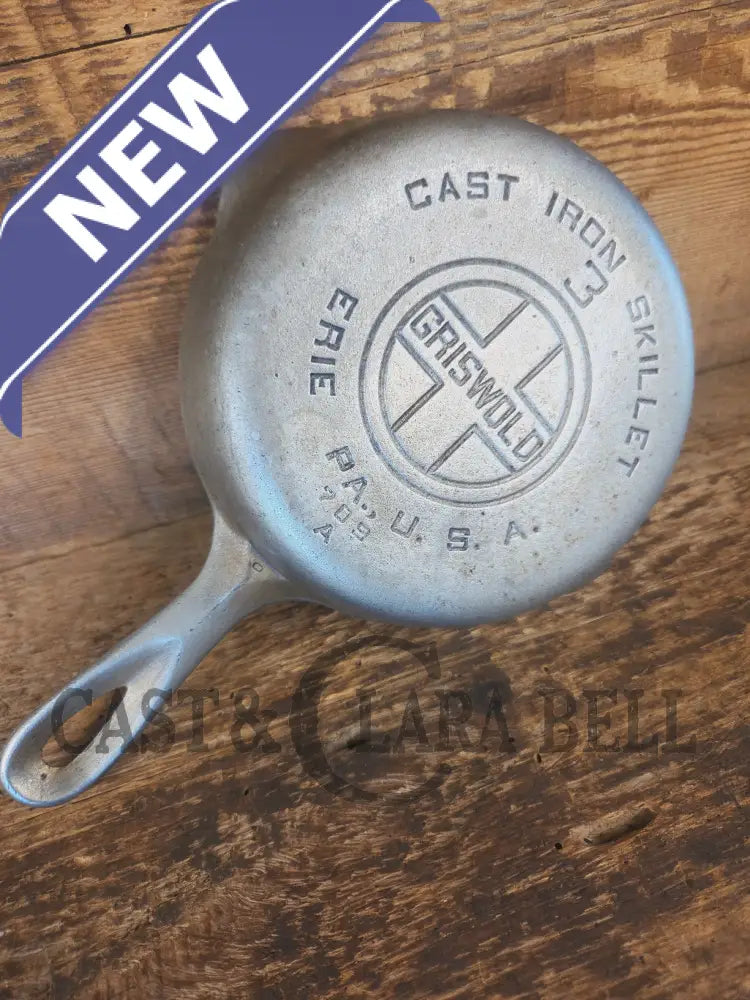 1930’s Griswold #3 Chrome Finish Cast Iron Skillet with Large Block Logo 709 A - Skillet