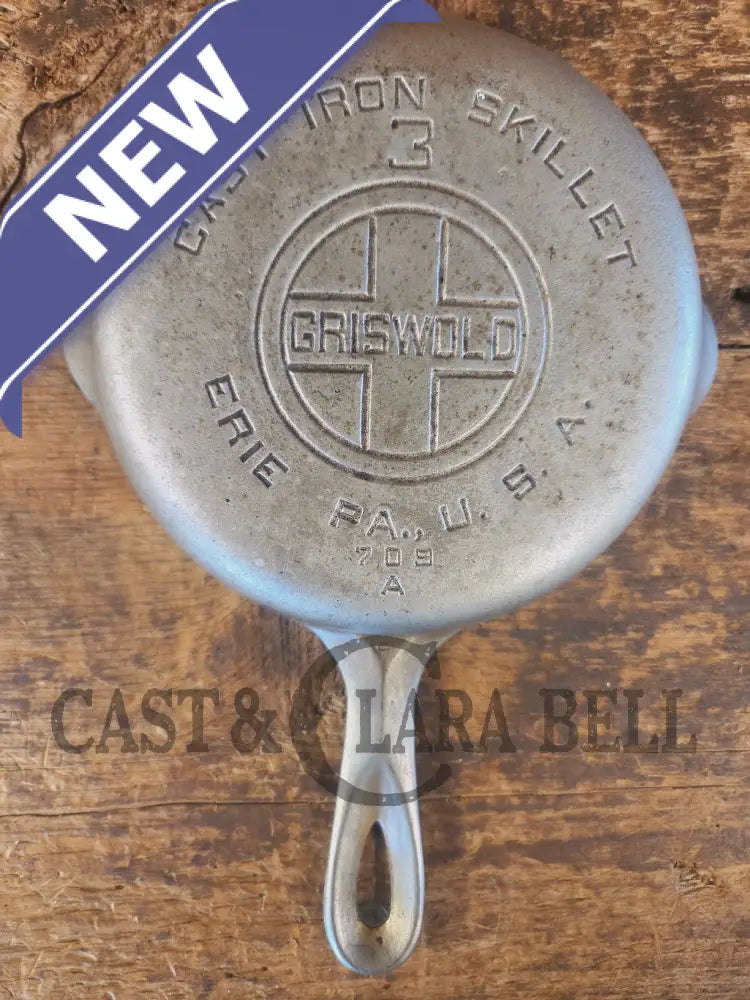 1930’s Griswold #3 Chrome Finish Cast Iron Skillet with Large Block Logo 709 A - Skillet