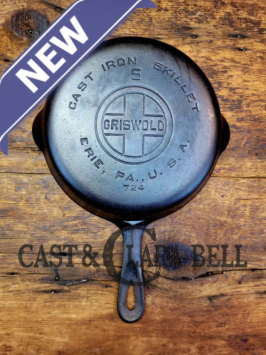 1930’S Griswold #5 Cast Iron Skillet With Large Block Logo 724.