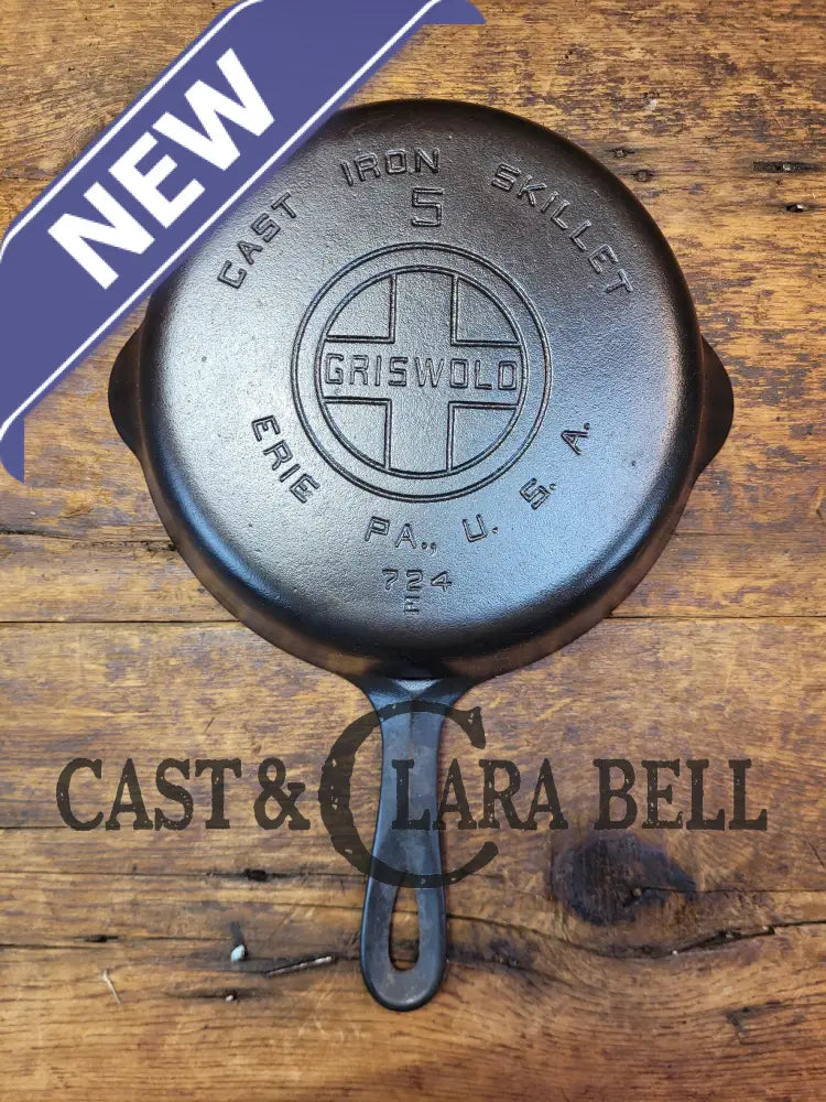 1930’S Griswold #5 Cast Iron Skillet With Large Block Logo 724 A