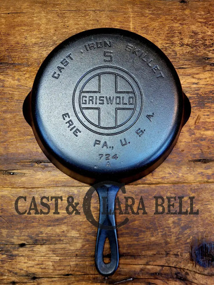 1930’S Griswold #5 Cast Iron Skillet With Large Block Logo 724 A