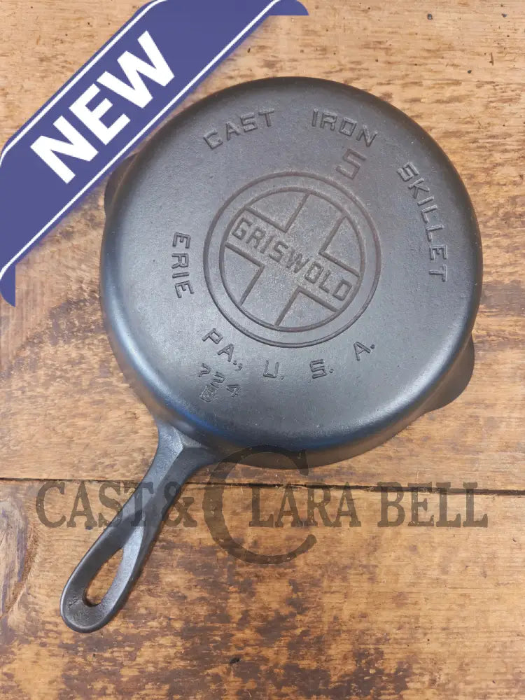 1930’s Griswold #5 Cast Iron Skillet with Large Block Logo 724 B - Skillet