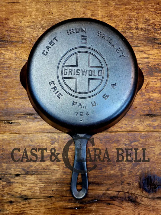 1930’S Griswold #5 Cast Iron Skillet With Large Block Logo 724 B. Awesome Saute Skillet!