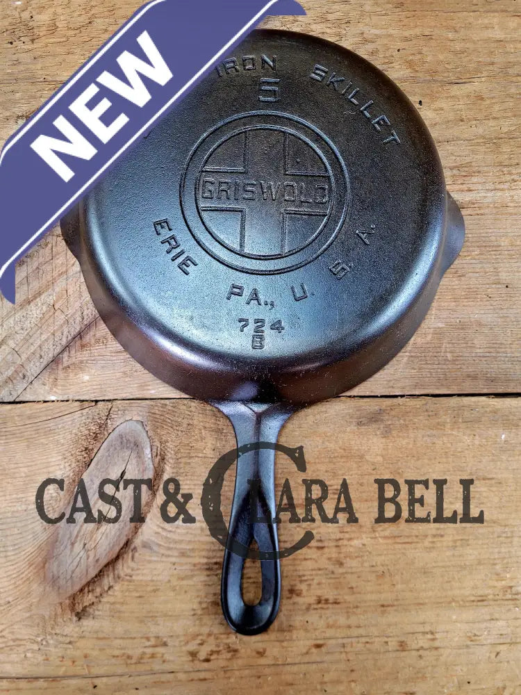 1930’S Griswold #5 Cast Iron Skillet With Large Block Logo 724 B. Awesome Saute Skillet For Gas