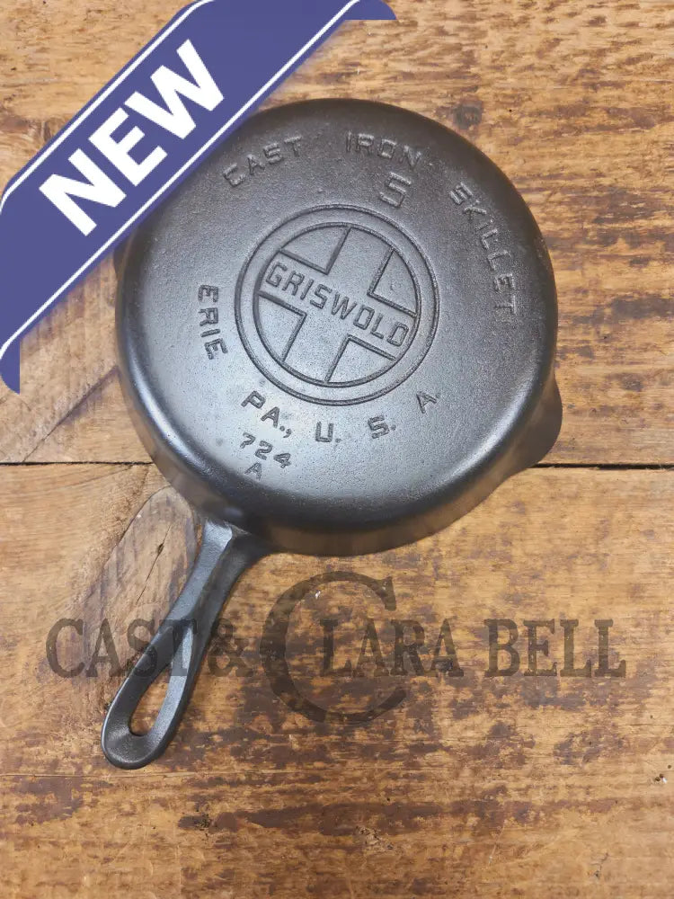 1930’s Griswold #5 Cast Iron Skillet with Large Block Logo and Smooth Bottom 724 A. Awesome sauté skillet! - Skillet
