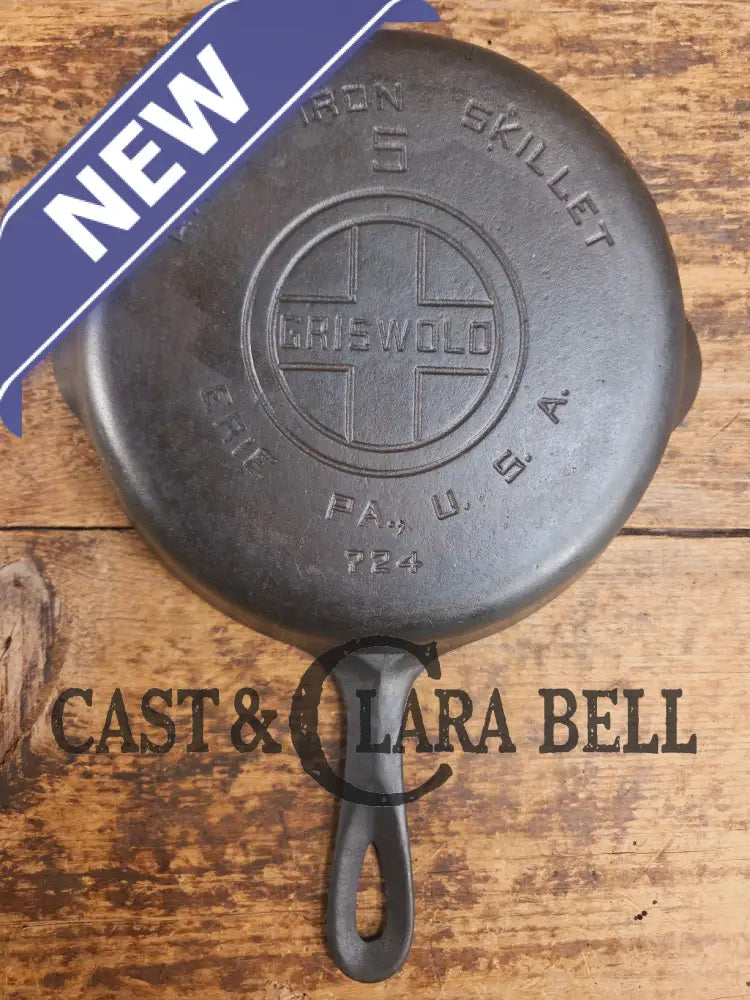 1930’s Griswold #5 Cast Iron Skillet with Large Block Logo and Smooth Bottom 724. Awesome sauté skillet! Skillet