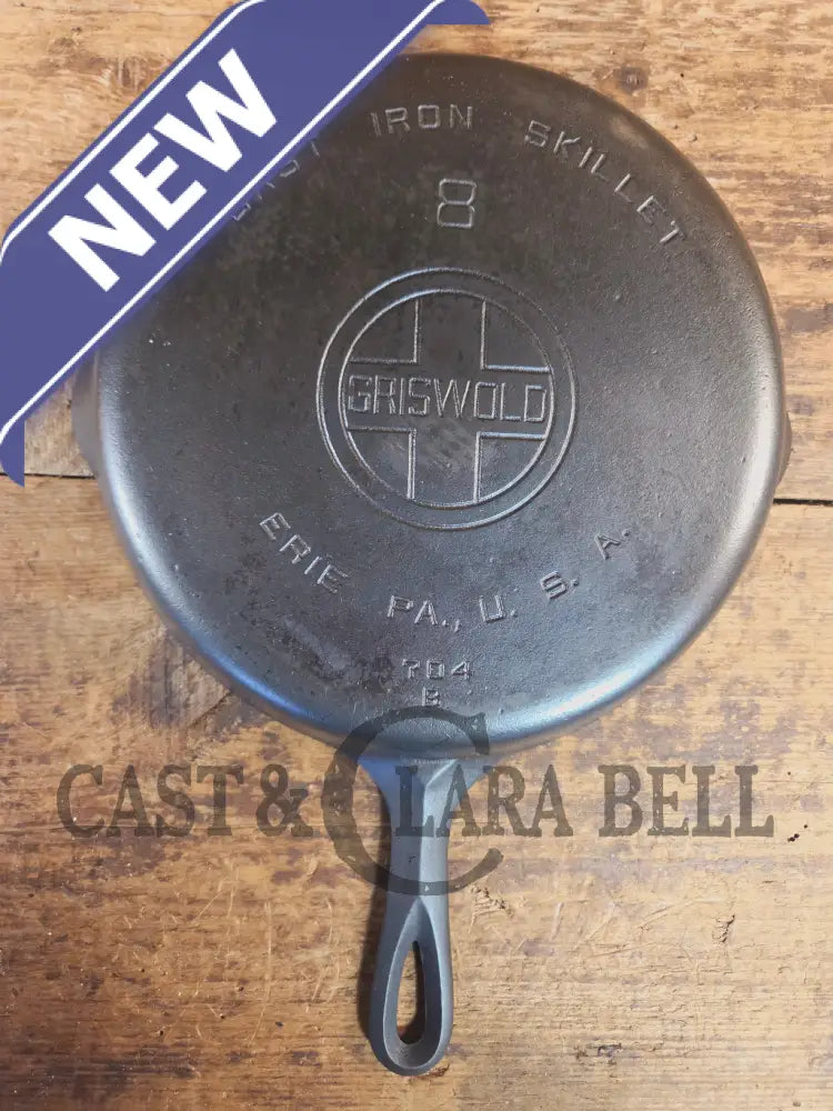 1930’s Griswold #8 Cast Iron Skillet with Large Block Logo 704 B - Skillet