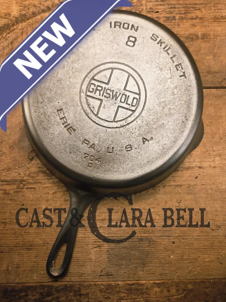 1930’s Griswold #8 Cast Iron Skillet with Large Block Logo 704 D Skillet