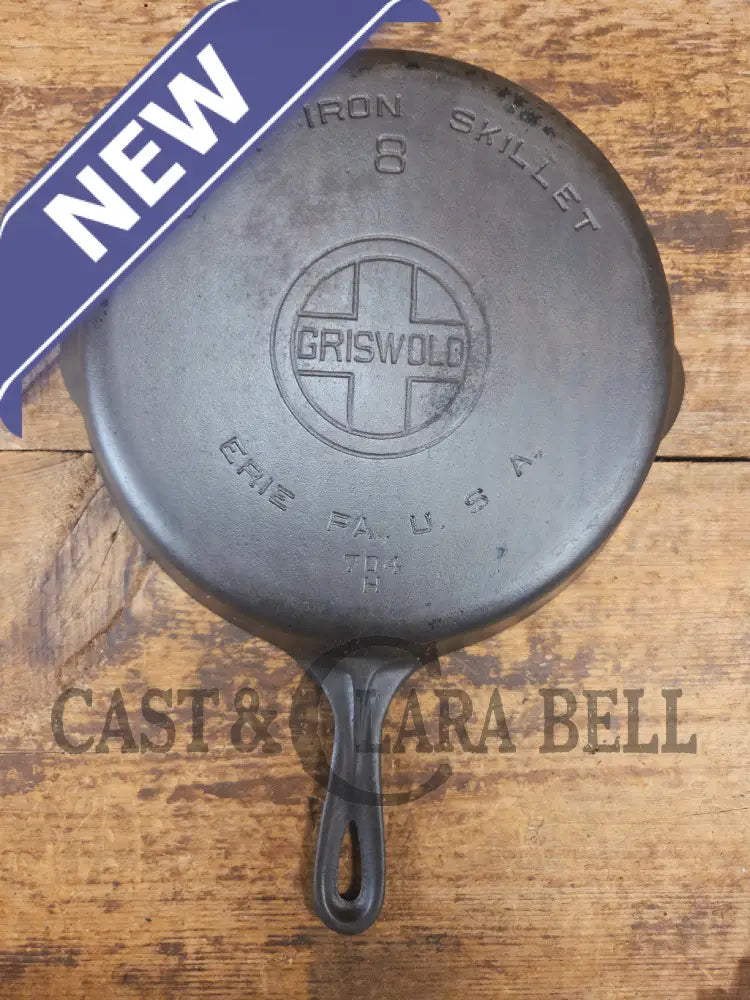 1930’s Griswold #8 Cast Iron Skillet with Large Block Logo 704 H - Skillet