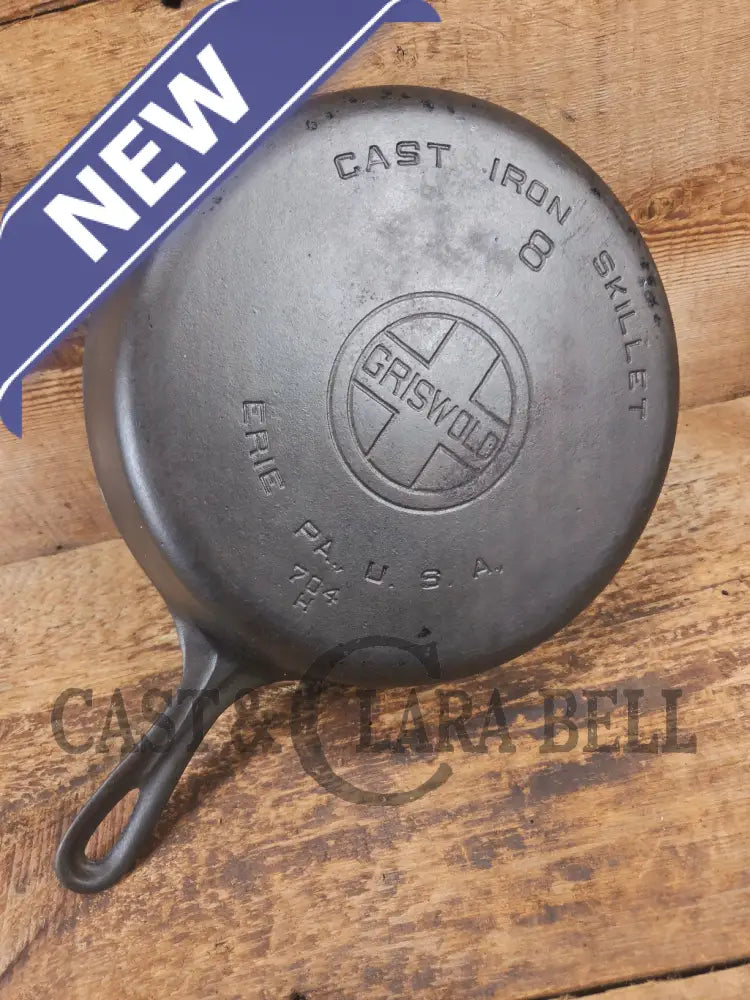 1930’s Griswold #8 Cast Iron Skillet with Large Block Logo 704 H - Skillet