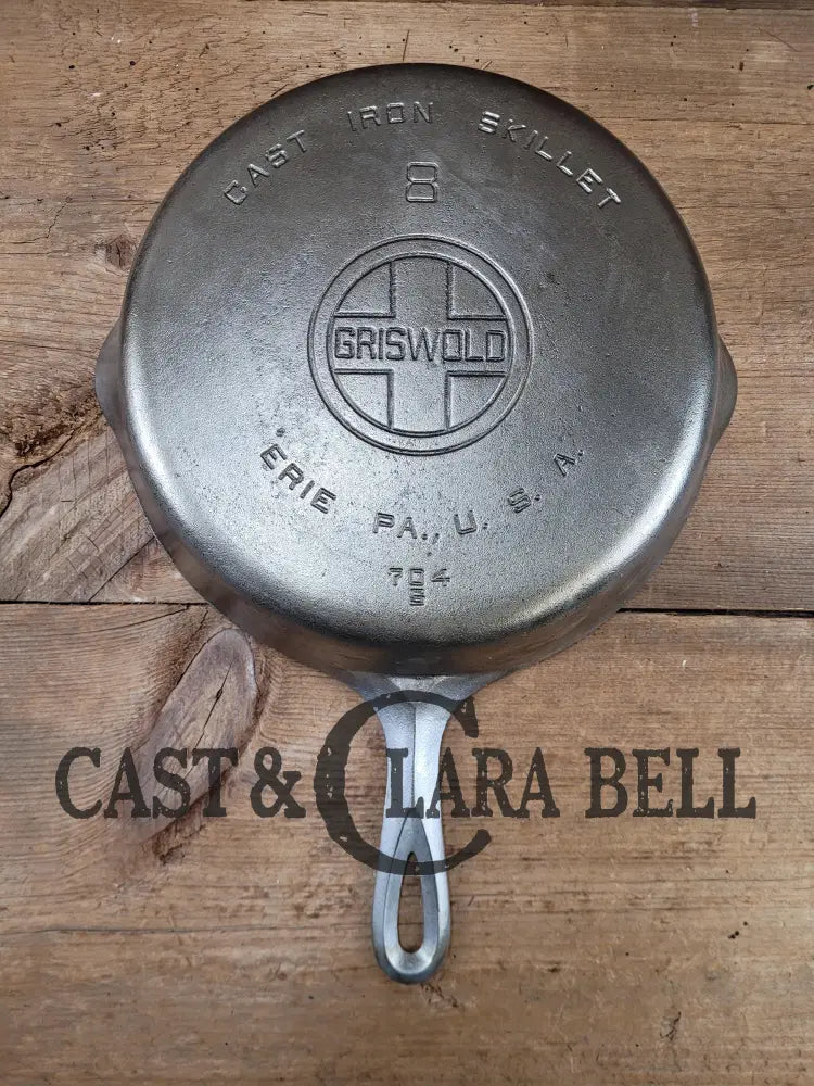 1930’S Griswold #8 Chrome Finish Cast Iron Skillet With Large Block Logo 704