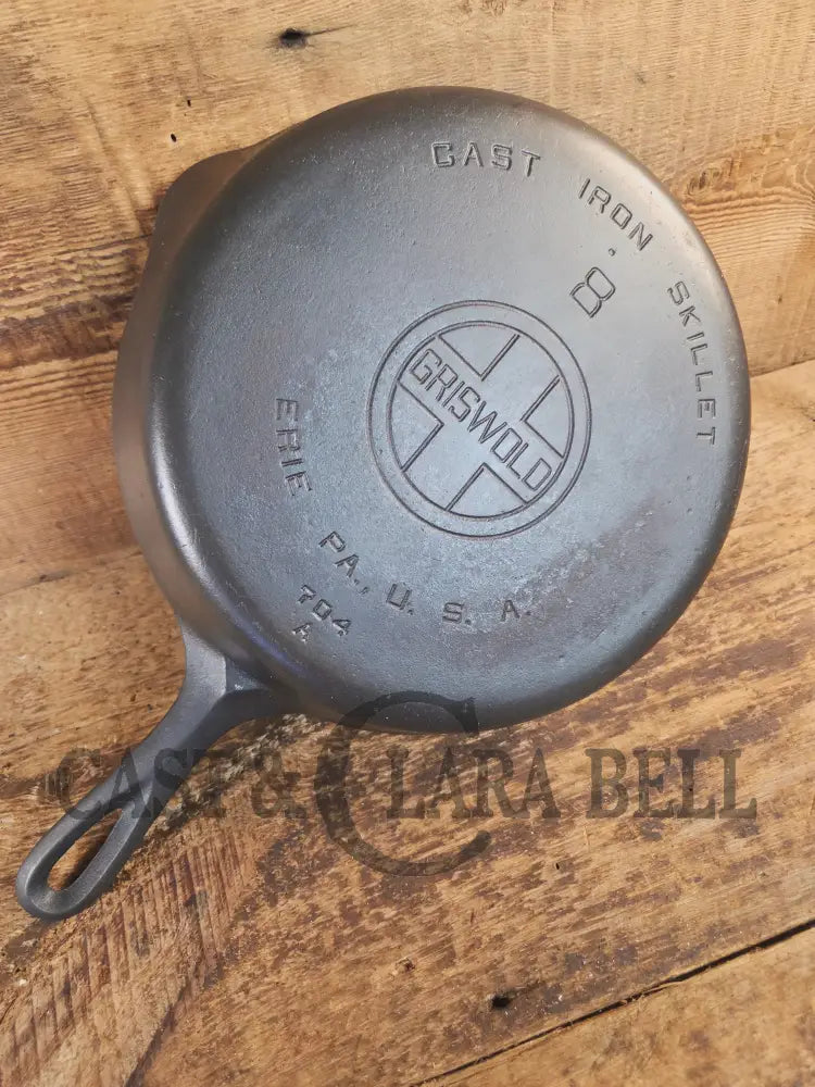1930’s Griswold #8 Skillet with Large Block Logo and Smooth Bottom 704 A - Skillet