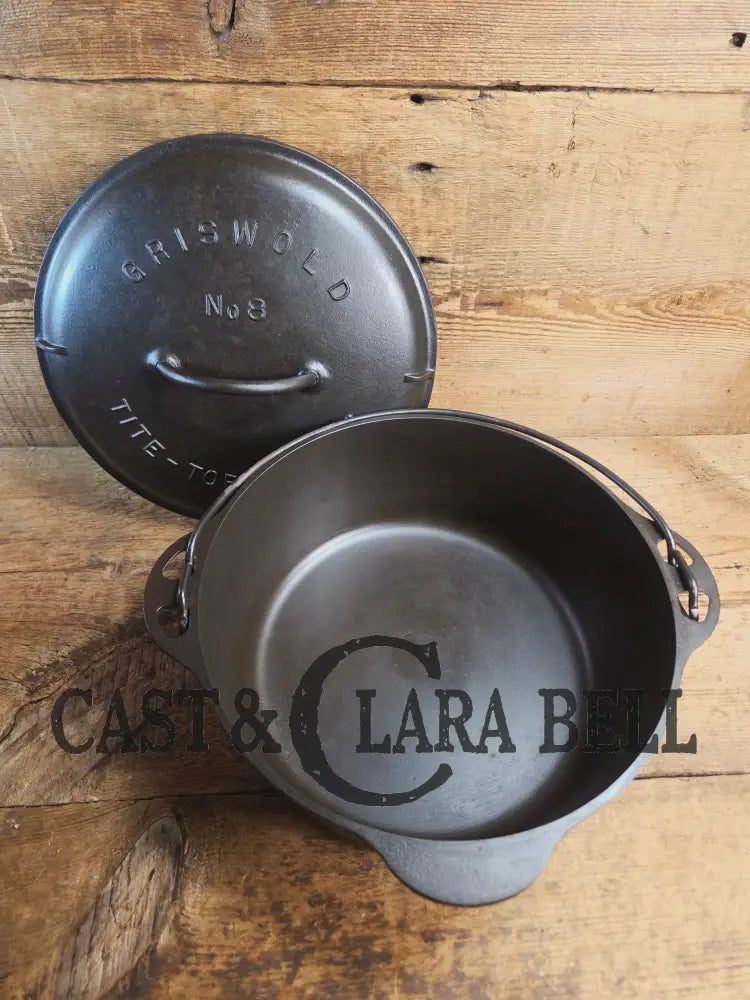1930’s Griswold #8 Tite-Top Dutch Oven 1278 B fully marked raised Matching Lid (2551 A)! Perfect for soups & stews.