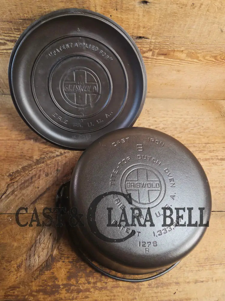 1930’s Griswold #8 Tite-Top Dutch Oven 1278 B fully marked raised Matching Lid (2551 A)! Perfect for soups & stews.