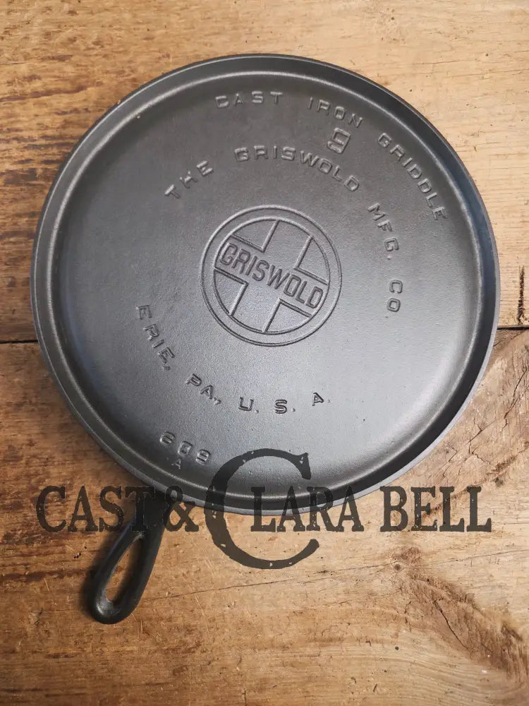 1930’s Griswold #9 Cast Iron Griddle Large Block logo ’Erie PA USA,’609’’. Awesome for pancakes and grilled cheese!