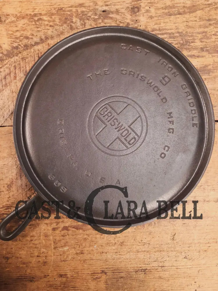 1930’s Griswold #9 Cast Iron Griddle Large Block logo ’Erie PA USA,’609’’. Awesome for pancakes and grilled cheese