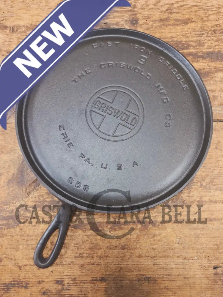 1930’s Griswold #9 Cast Iron Griddle Large Block logo ’Erie PA USA,’609’’. Awesome for pancakes and grilled cheese
