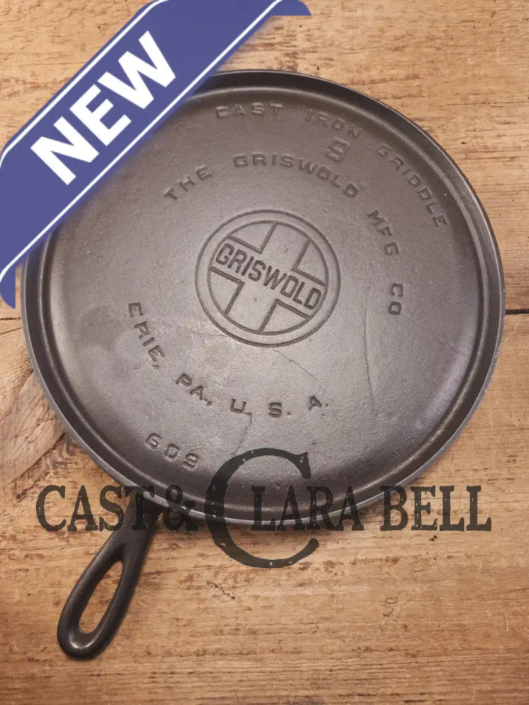 1930’s Griswold #9 Cast Iron Griddle Large Block logo ’Erie PA USA,’609’’. Awesome for pancakes and grilled cheese!