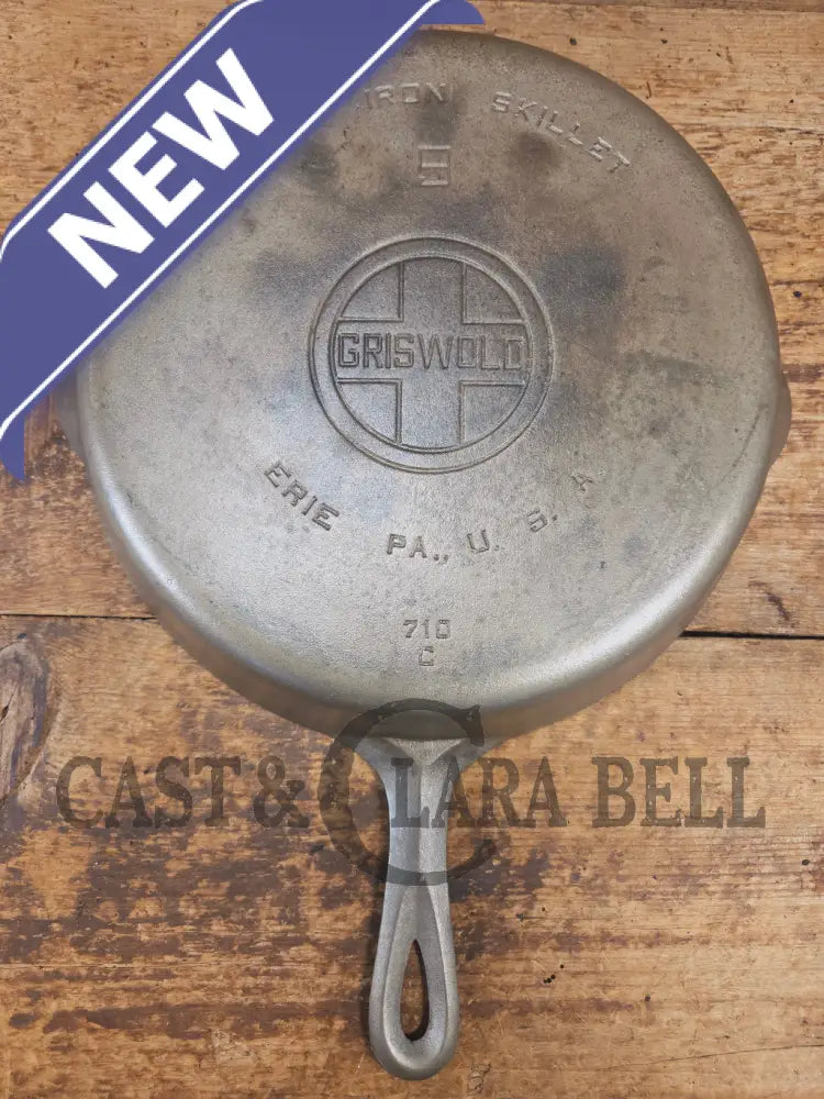 1930’s Griswold #9 Skillet with Large Block Logo Smooth Bottom and cool chrome finish! 710 C - Skillet