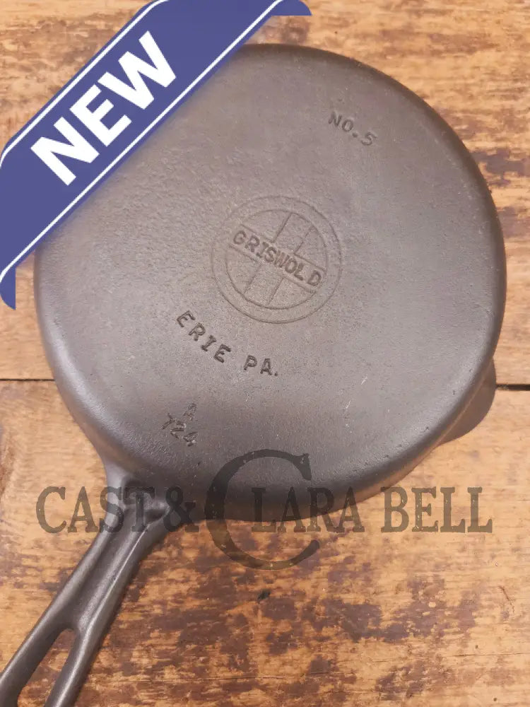 1930’s Griswold No. 5 Saute Skillet Small Logo Grooved Handle Smooth Bottom 724 - Skillet