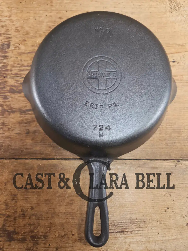 1930’s Griswold No. 5 Saute Skillet Small Logo Grooved Handle Smooth Bottom 724 M. Restored and Ready to Use! Skillet