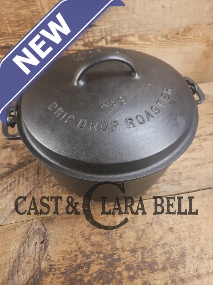 1930’s Wagner #9 Round Roaster Dutch Oven with fully marked Drip Drop Roaster Lid with Raised Lettering! Dutch Ovens