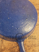 1930’s Wagner Unmarked #8 Cast Iron Sautee Skillet with blue speckled enamel! SC24 Skillet