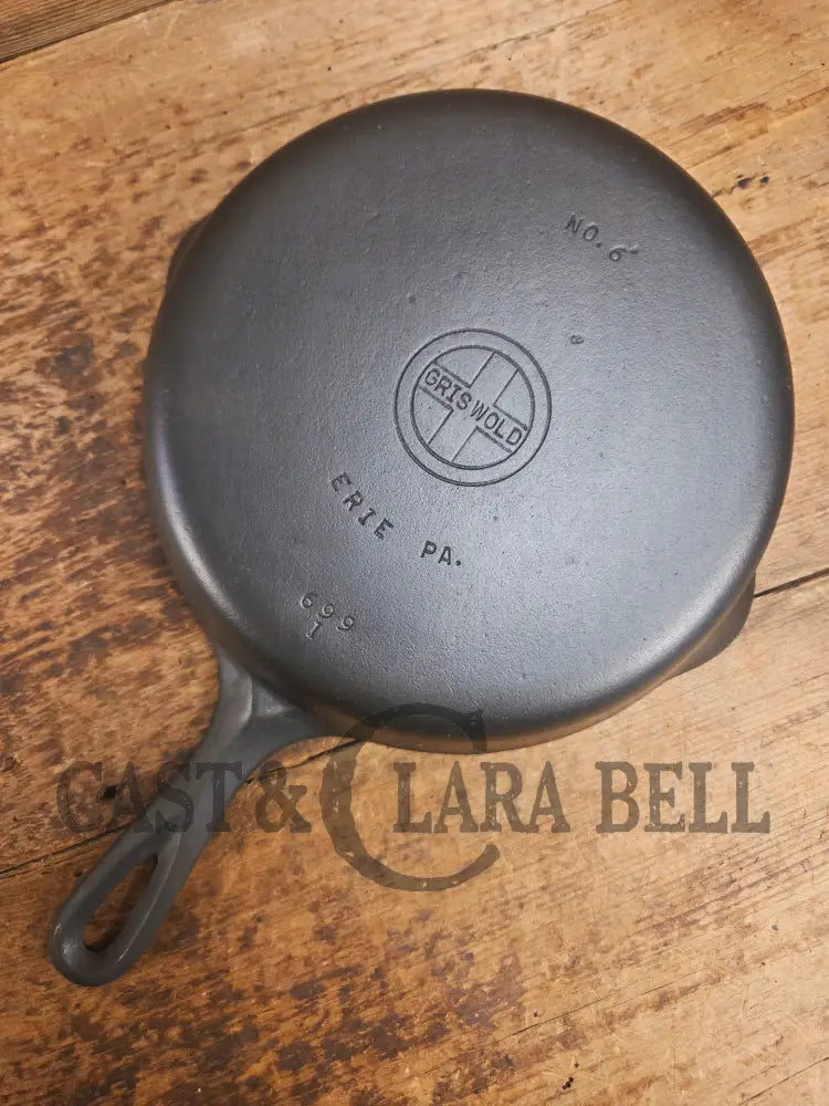 1940’s Griswold #6 Cast Iron Skillet with Small Block Logo and Smooth Bottom 699 I Skillet