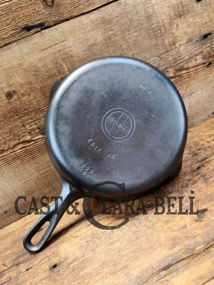 1940’S Griswold #6 Cast Iron Skillet With Small Block Logo Flat Handle And Smooth Bottom 699 B.