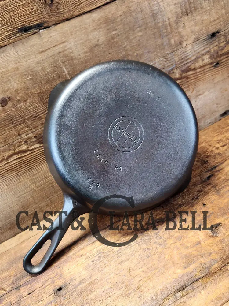 1940’S Griswold #6 Cast Iron Skillet With Small Block Logo Flat Handle And Smooth Bottom 699 B.