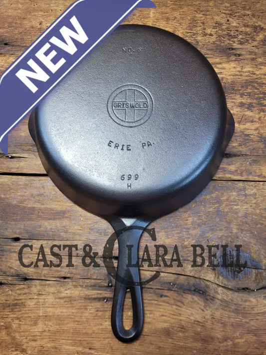 1940’S Griswold #6 Cast Iron Skillet With Small Block Logo Flat Handle And Smooth Bottom 699 H.