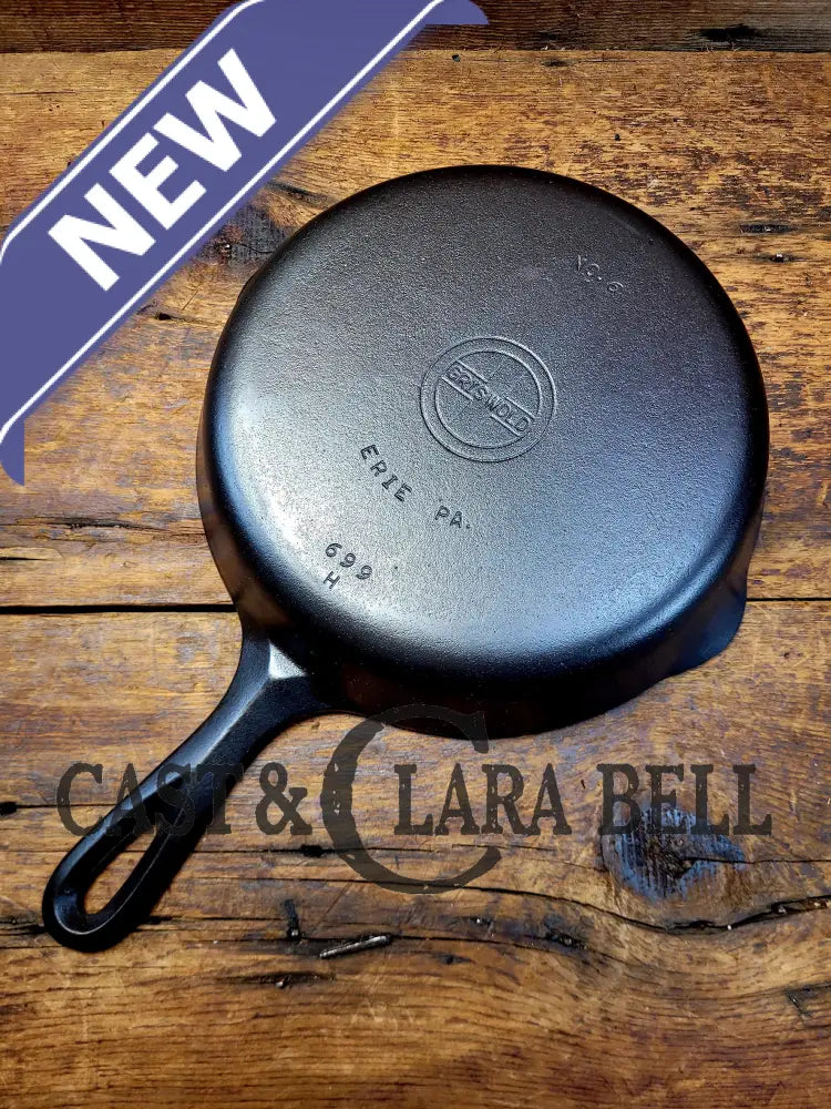 1940’S Griswold #6 Cast Iron Skillet With Small Block Logo Flat Handle And Smooth Bottom 699 H.