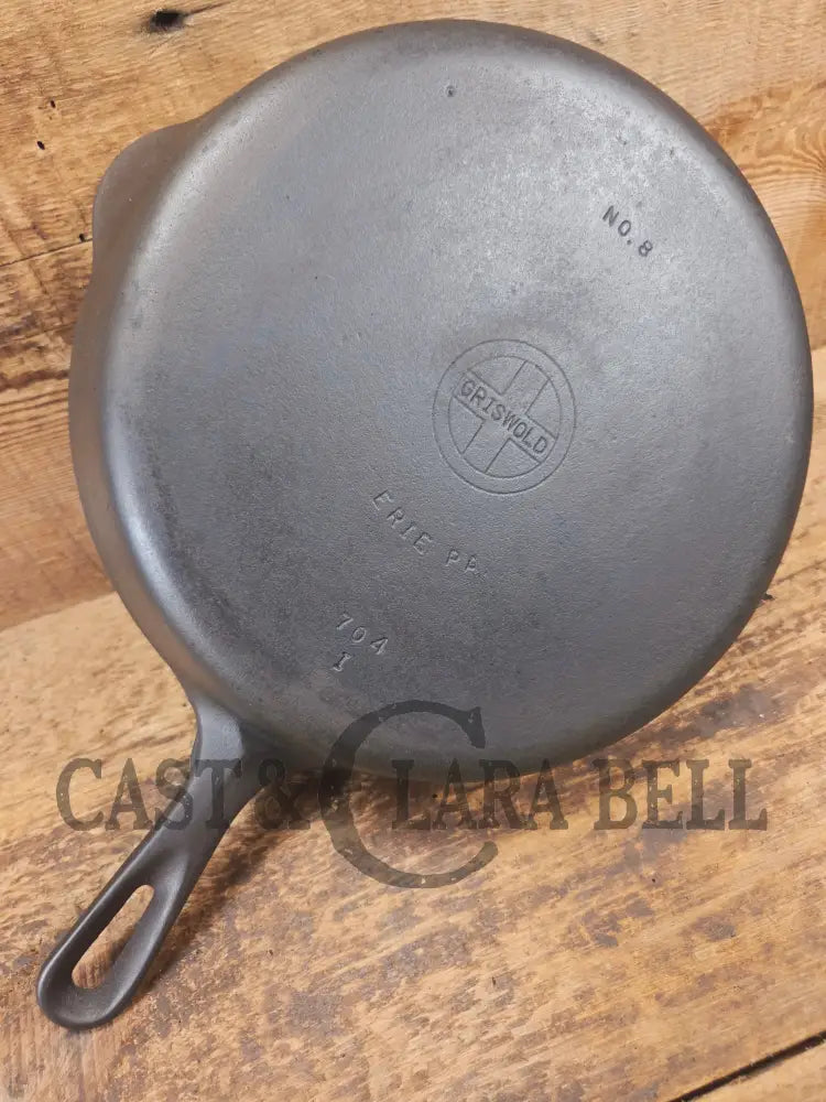 1940’s Griswold No. 8 Cast Iron Skillet with Small Block Logo and Smooth Bottom 704 I - Skillet