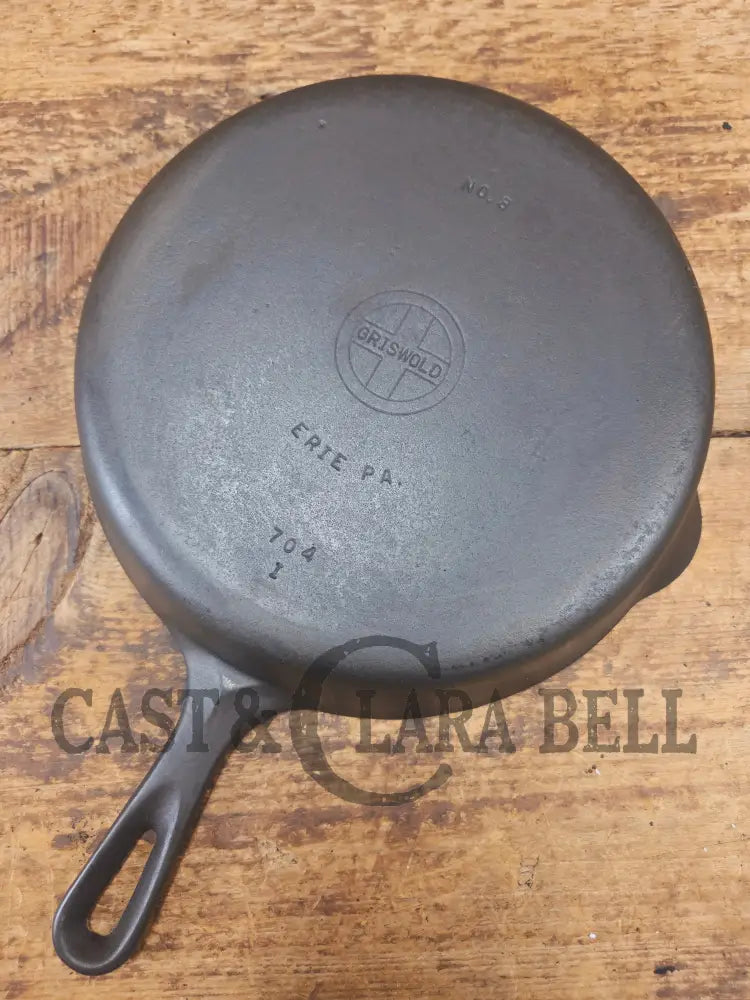1940’s Griswold No. 8 Cast Iron Skillet with Small Block Logo and Smooth Bottom 704 I - Skillet