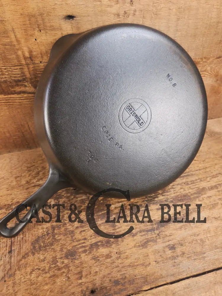 1940’s Griswold No. 8 Cast Iron Skillet with Small Block Logo and Smooth Bottom 704 N Skillet