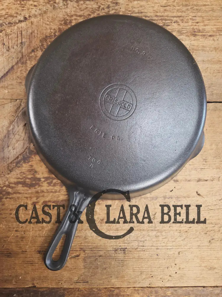 1940’s Griswold No. 8 Cast Iron Skillet with Small Block Logo and Smooth Bottom with GROOVE handle! 704 A Skillet