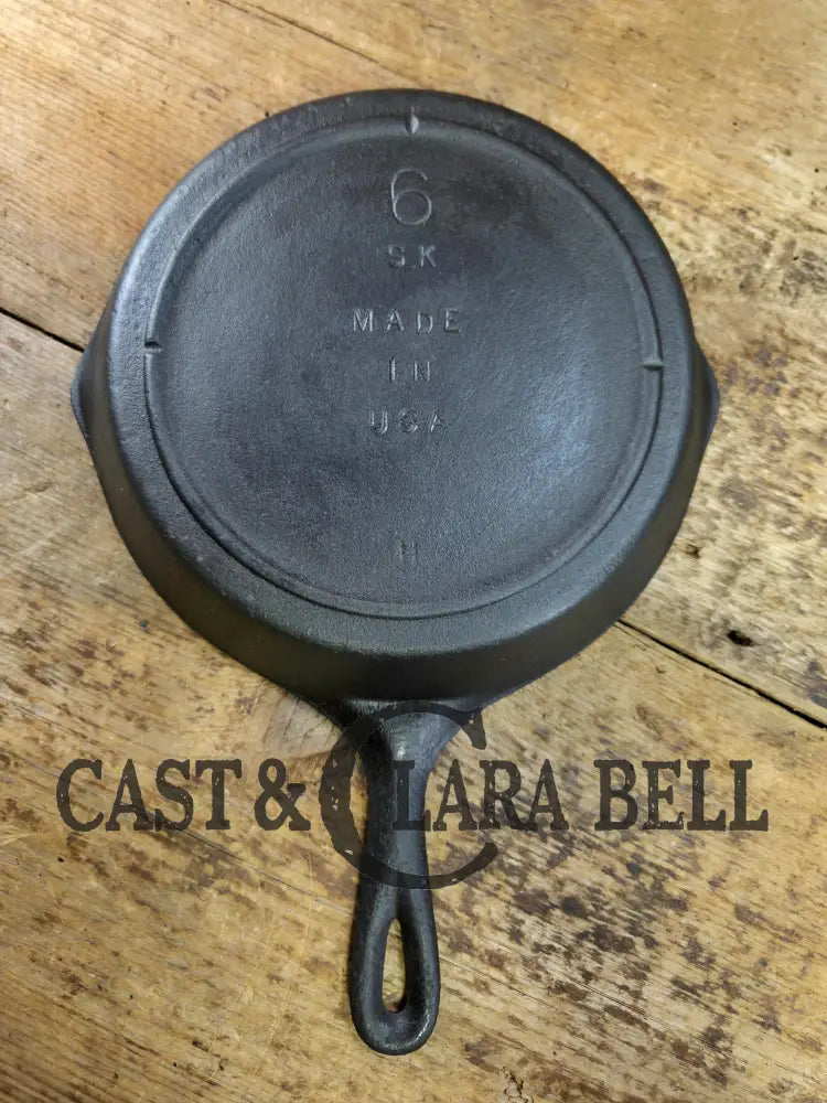 1960’s era Lodge #6 Cast Iron Skillet SK with 3 Notch Heat Ring ’H’. Great daily user!