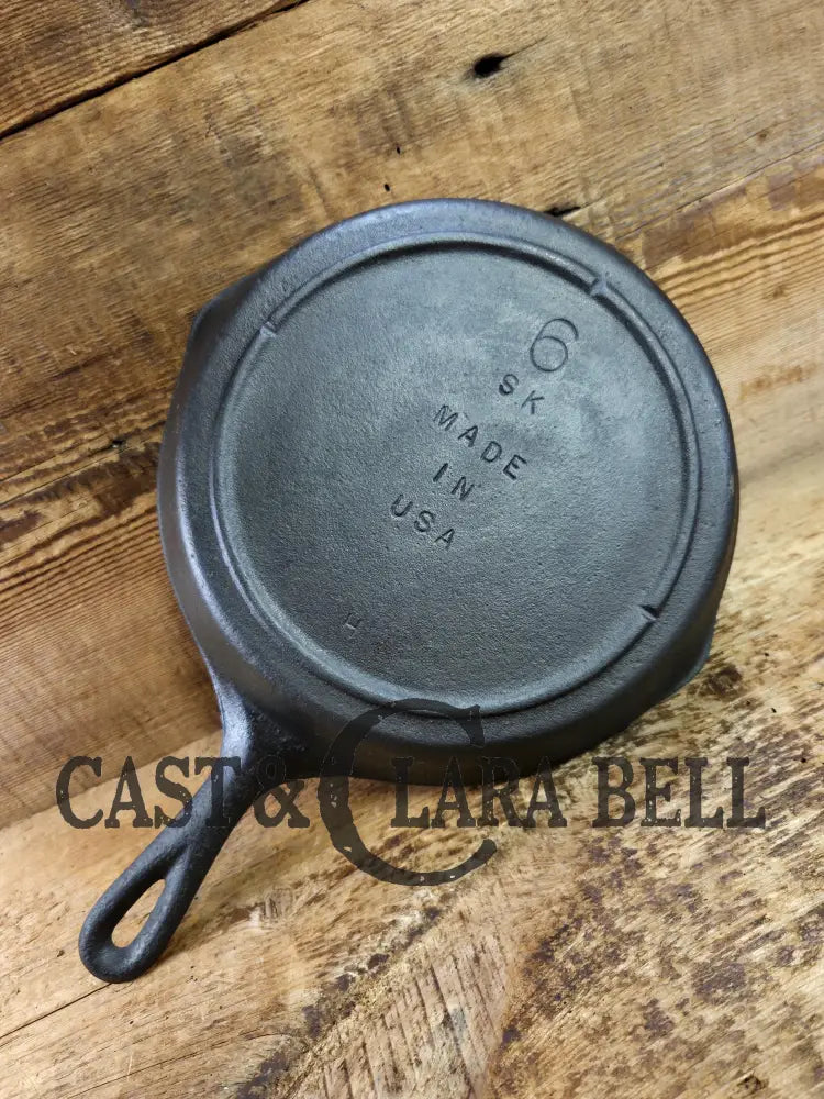 1960’s era Lodge #6 Cast Iron Skillet SK with 3 Notch Heat Ring ’H’. Great daily user!