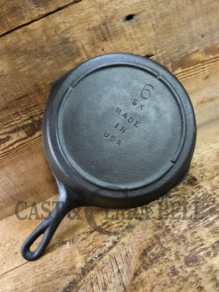 1960’s era Lodge #6 Cast Iron Skillet SK with 3 Notch Heat Ring ’H’. Great daily user!