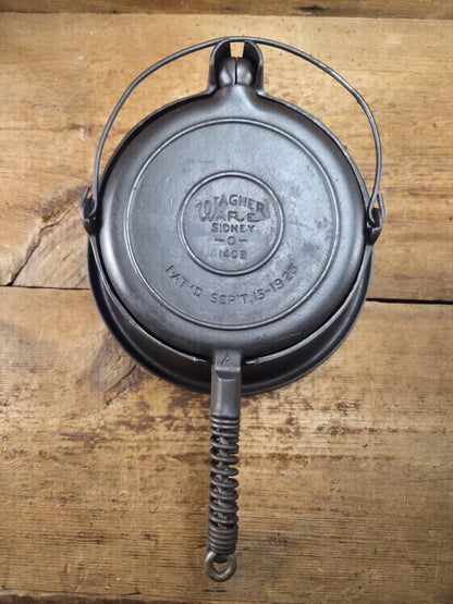 1920's Early Wagner Ware 1408 #8 Waffle Iron with Tall Base!  A wonderful waffle iron for all cook tops.  Great gift!!