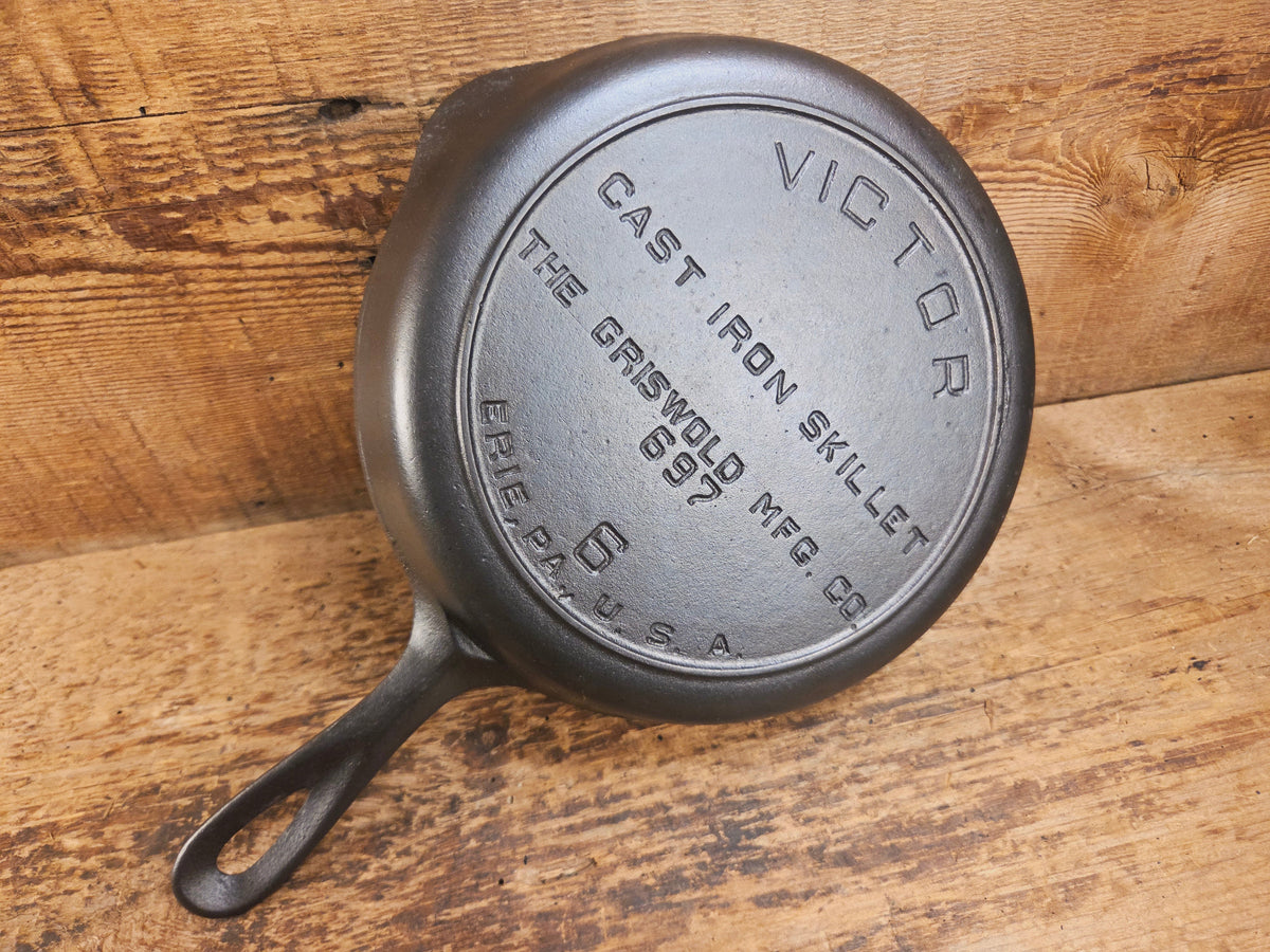 Priced to Sell Hard to Find 1920’s Griswold’s Victor #6 Skillet with Heat Ring Fully Marked 697 Skillet