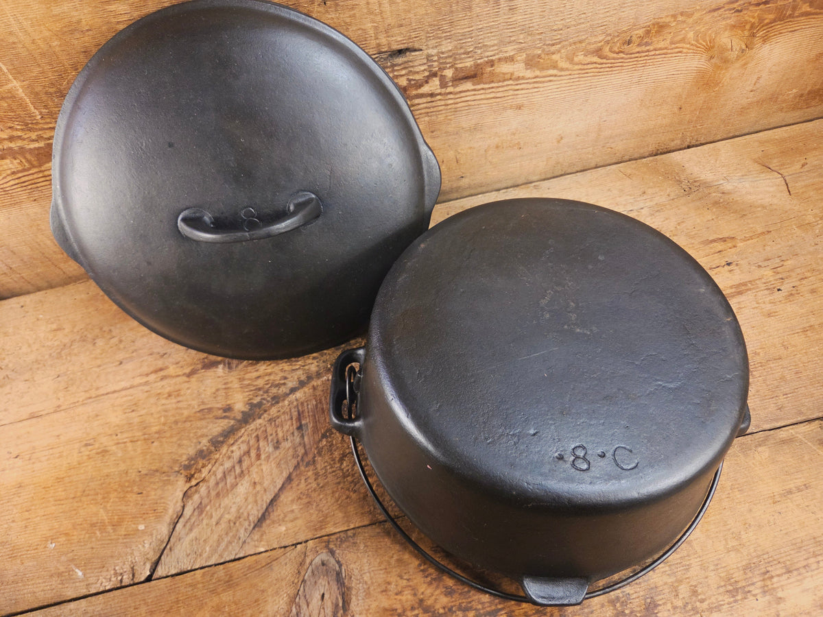 Early Birmingham Stove & Range (BSR) Red Mountain Series #8C Dutch oven with hand scribed numbers Dutch Ovens Trivets &