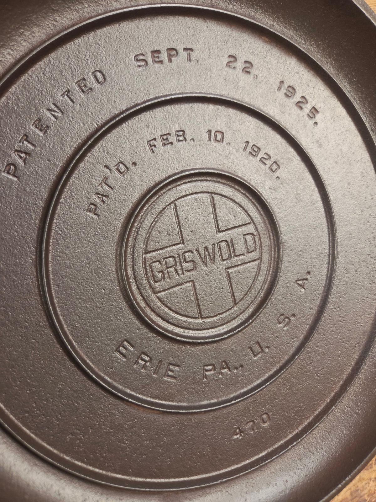 Need a lid? Hard to find 1920’s Griswold No. 10 Skillet Lid with Large Block Logo 470 Skillet