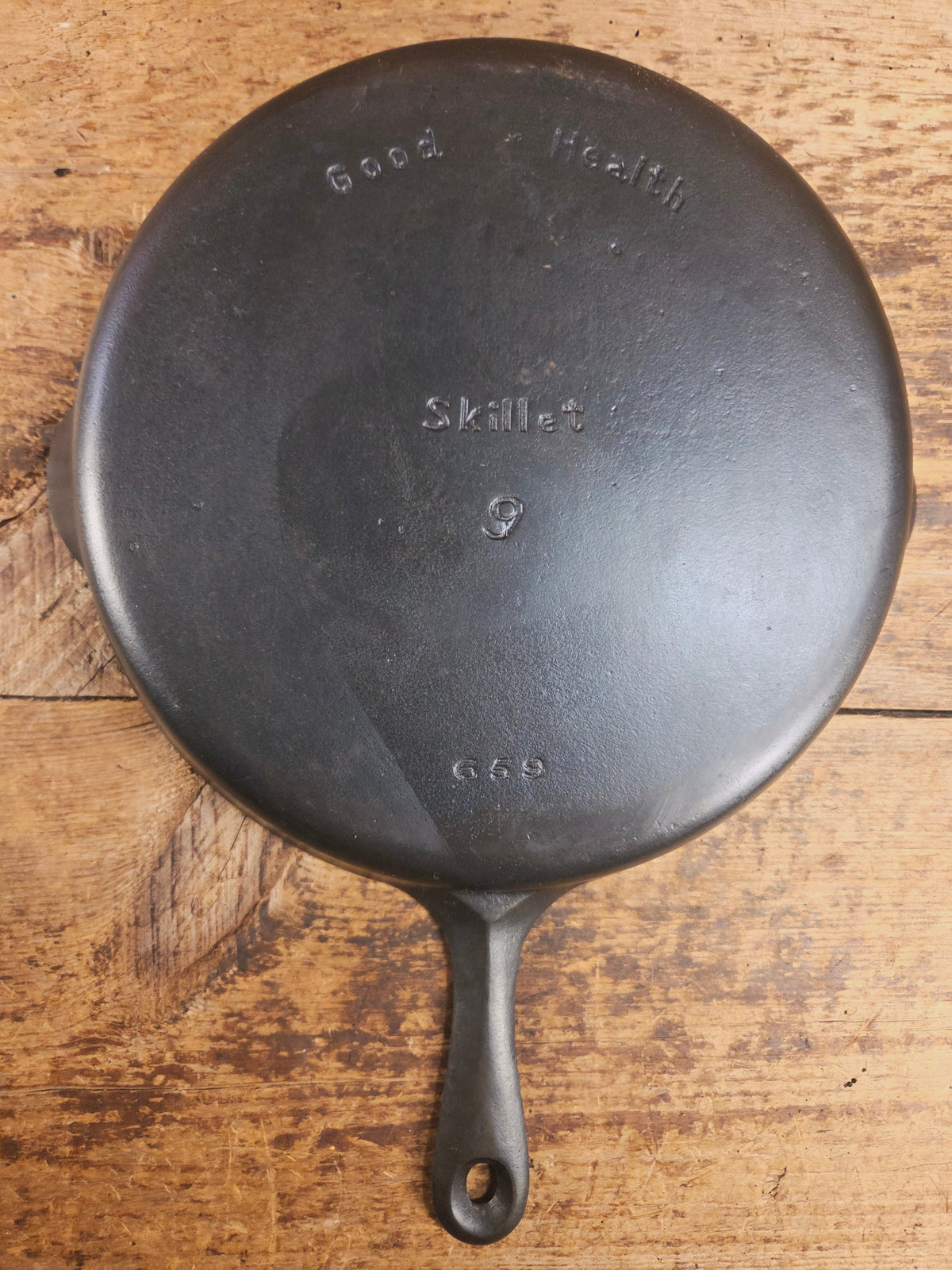 Very cool skillet. Griswold’s Good Health #9 Cast Iron Skillet 659. Classic Department store piece! Skillet