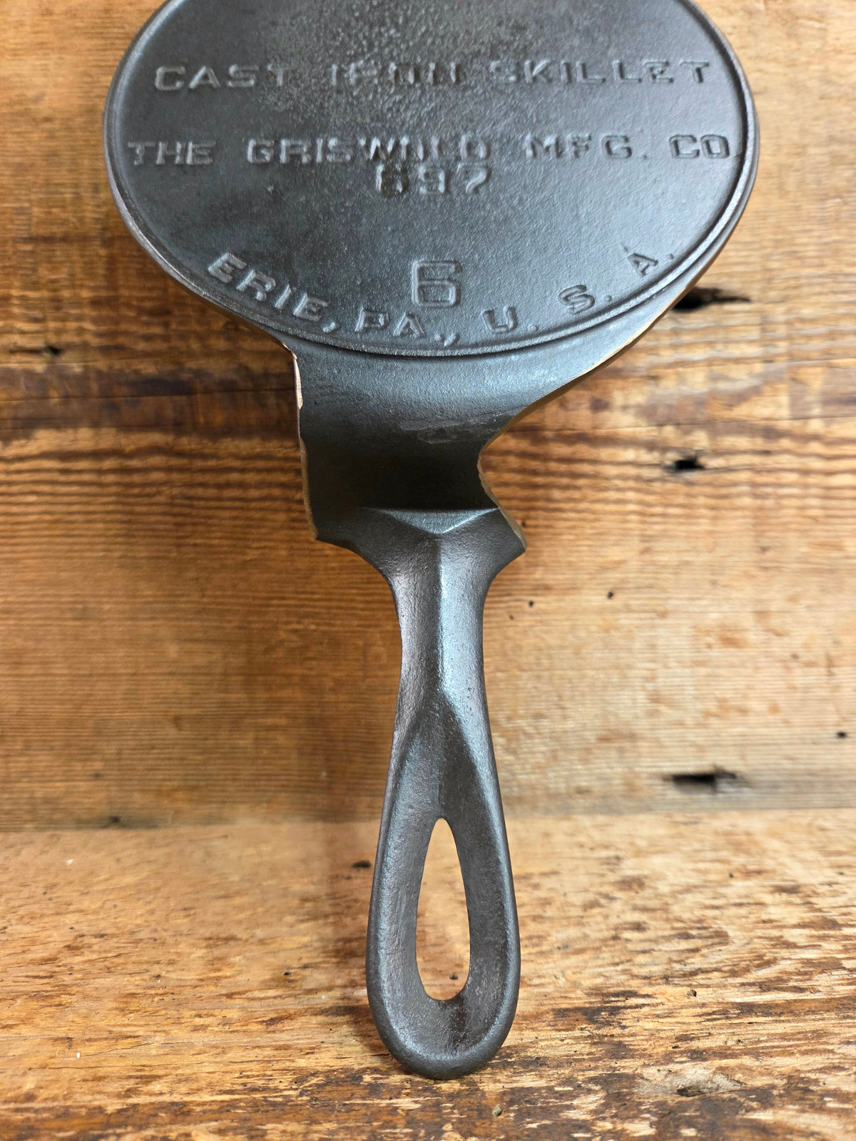 This is one of the COOLEST we’ve made. Very Hard to Find #6 Griswold Victor skillet now up-cycled as a super unique