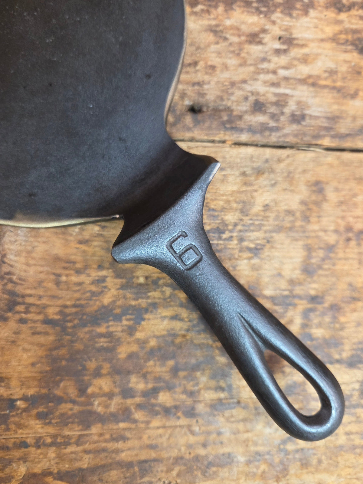This is one of the COOLEST we’ve made. Very Hard to Find #6 Griswold Victor skillet now up-cycled as a super unique